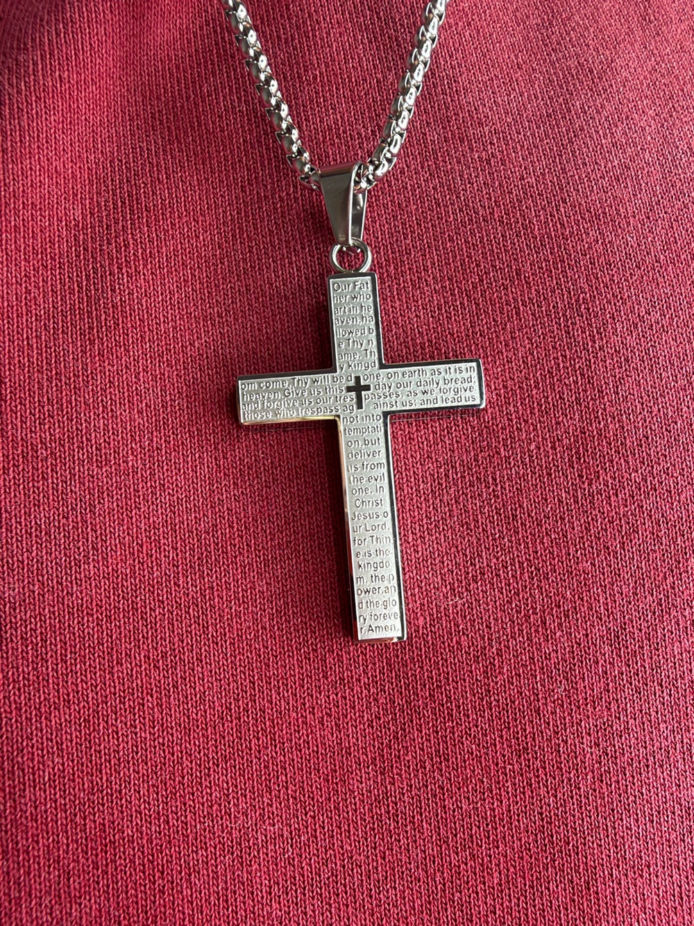 Stainless Steel Cross Pendant Necklace with Inscribed Prayer Jewelry